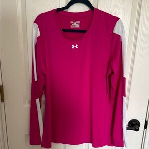 Women’s Under Armour Pink and White Long Sleeve Jersey Heatgear